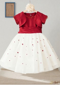 Tulle & Taffeta Flower Girl Dress – Knee-Length Ball Gown for Weddings & Parties