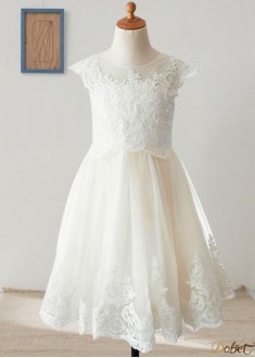 White Flower Girl Dress | Tulle Knee Length Dress for Weddings