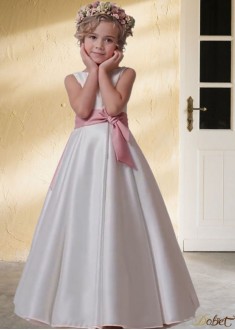 White Satin Floor Length Flower Girl Dress – Elegant Wedding Outfit