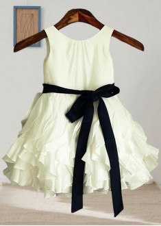 White Taffeta Flower Girl Dress – Knee-Length Ball Gown for Weddings