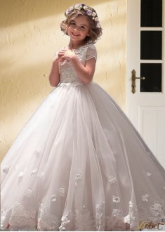 White Tulle & Lace Flower Girl Dress – Ball Gown for Wedding