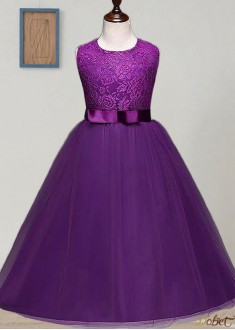 Purple Tulle & Lace Ball Gown Floor-Length Flower Girl Dress