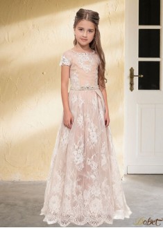 Lace & Satin A-Line Flower Girl Dress