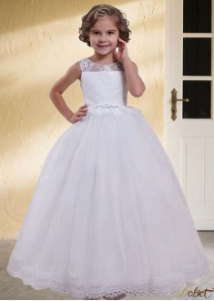 White Tulle & Satin A-Line Flower Girl Dress