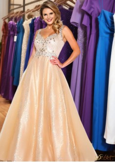 Spaghetti Straps Sequin Lace Tulle A-Line Floor-Length Prom Dresses