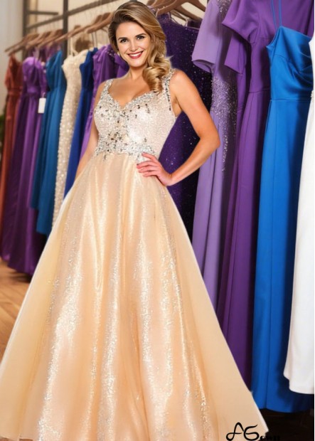 Spaghetti Straps Sequin Lace Tulle A-Line Floor-Length Prom Dress