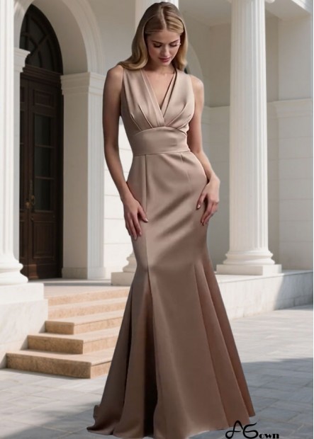 V-Neck Satin Mermaid Bridesmaid Dress – Full Length Elegant Gown