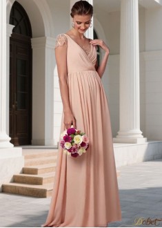 V-Neck Chiffon Bridesmaid Dress – Full Length A-Line Elegant Wedding Party Gown