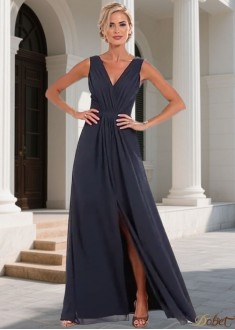 V-Neck Sleeveless Full-Length A-Line Chiffon Bridesmaid Dress