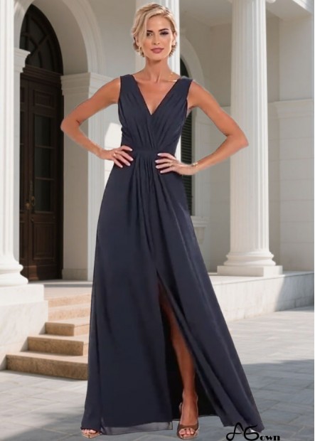 V-Neck Sleeveless Full-Length A-Line Chiffon Bridesmaid Dress