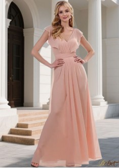 Elegant Simple V-Neck Chiffon Bridesmaid Dress – Full Length A-Line Gown
