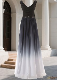Chiffon Women Evening Dress – Long A Line V Neck Formal Gown