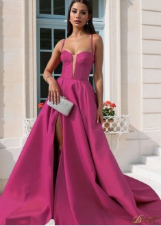 Elegant A-Line Satin Spaghetti Strap Prom Dress – Sleeveless Floor-Length Evening Gown UK