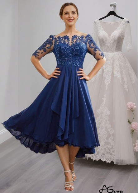 Tea-Length Mother of the Bride Dress with Applique and Half Sleeves