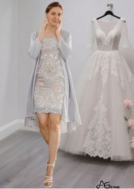 Short 3/4 Sleeves Mother of the Bride Outfit with Jacket and Appliques