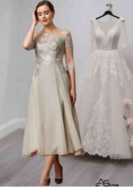 Tea-Length Lace Mother of the Bride Dress with 3/4 Sleeves