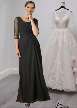 Chiffon Mother of the Bride Dress with Scoop Neck and 3/4 Sleeves