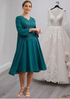 Knee-Length Mother of the Bride Dress with Jacket and Short Sleeves