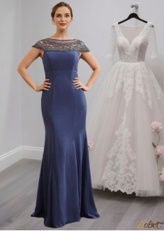 Chiffon Mother of the Bride Dress with Beading and Cap Sleeves
