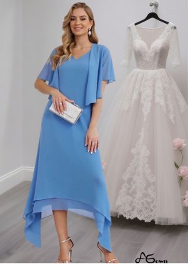 Chiffon A-Line V Neck Asymmetrical Mother of the Bride Dress with Jacket
