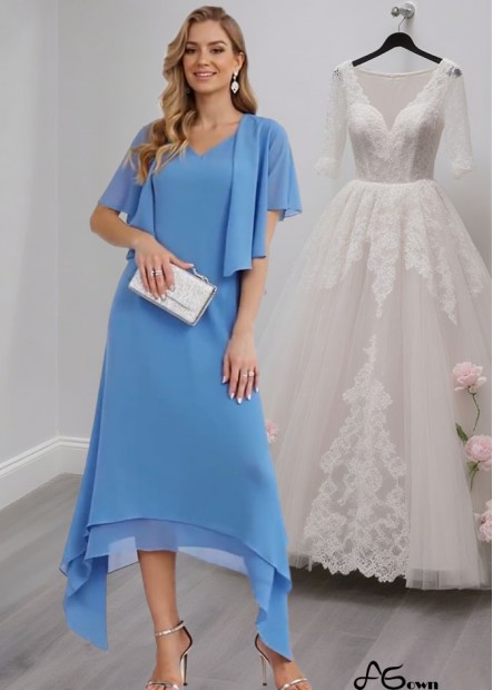 Chiffon A-Line V Neck Asymmetrical Mother of the Bride Dress with Jacket