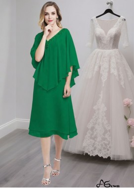 Tea-Length Chiffon V-Neck A-Line Mother of the Bride Dress with Beading