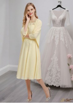 Tea-Length Chiffon A-Line Mother of the Bride Dress with Jacket and Lace