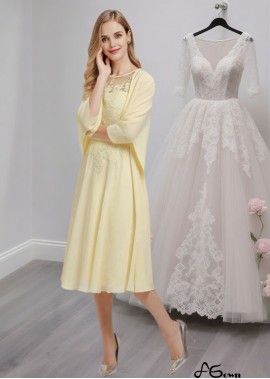 Tea-Length Chiffon A-Line Mother of the Bride Dress with Jacket and Lace