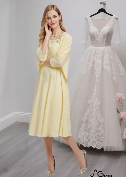 Tea-Length Chiffon A-Line Mother of the Bride Dress with Jacket and Lace