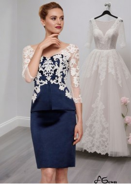 V-Neck Knee-Length Mother of the Bride Dress with 3/4 Sleeves and Applique