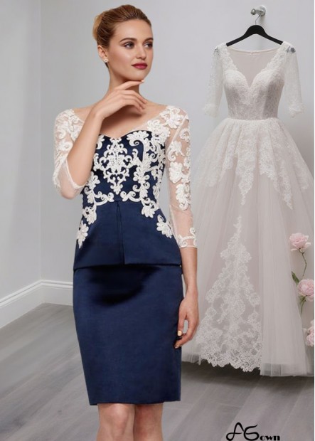 V-Neck Knee-Length Mother of the Bride Dress with 3/4 Sleeves and Applique