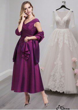 Tea-Length V-Neck A-Line Taffeta Mother of the Bride Dress with Beading