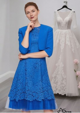 Blue Lace A-Line Mother of the Bride Dress with Jacket – Jewel Neck Knee-Length