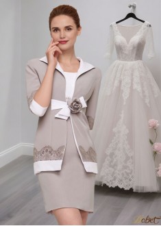 Short Satin Sheath Mother of the Bride Dress with Lace and Floral