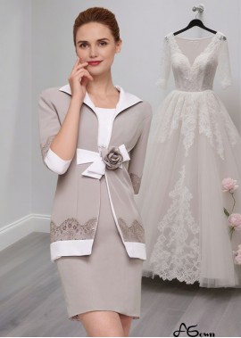 Short Satin Sheath Mother of the Bride Dress with Lace and Floral