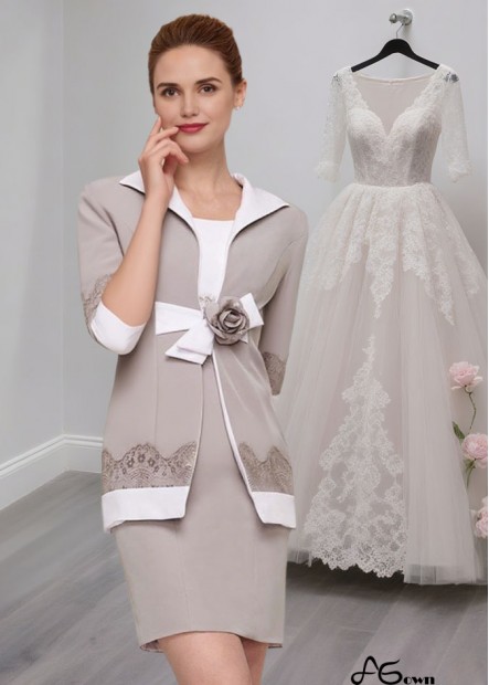 Short Satin Sheath Mother of the Bride Dress with Lace and Floral