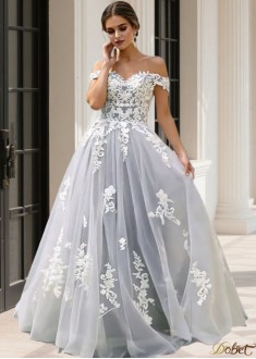 Off the Shoulder Tulle A-Line Wedding Dress Sweep Train