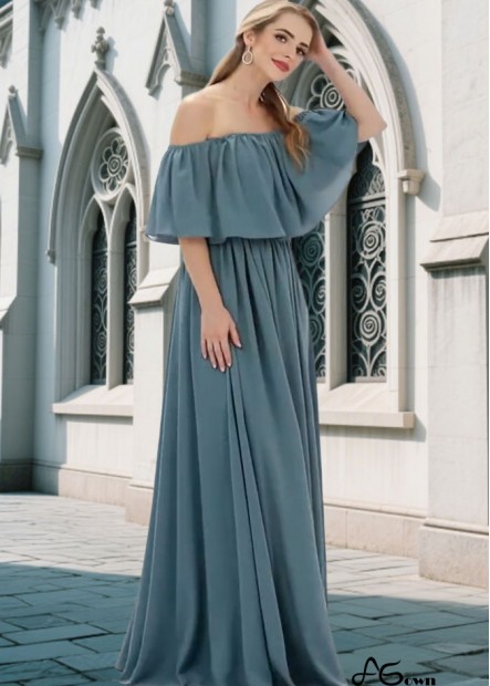 Off-the-Shoulder Sleeveless A-Line Chiffon Bridesmaid Dress with Pleated Detail