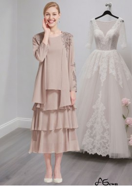 Tea-Length Chiffon Mother of the Bride Dress with Jacket and Appliqued Ruffles