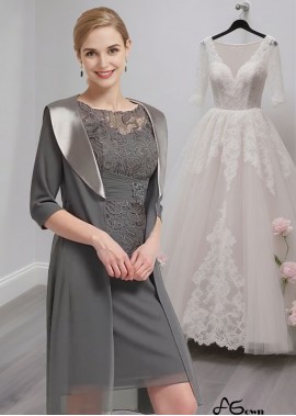 Half Sleeve Knee-Length Mother of the Bride Dress with Applique and Jacket